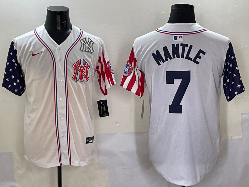 Men 2025 MLB New York Yankees 7 Mantle white jersey style 11